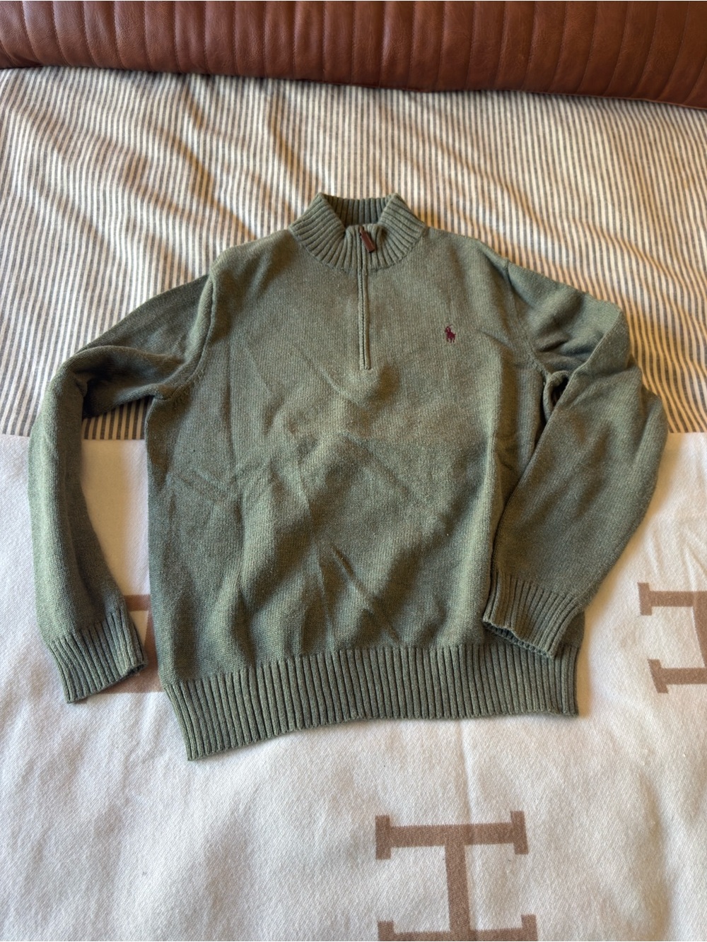 Polo by Ralph Lauren Olive Green Quarter-Zip Sweater